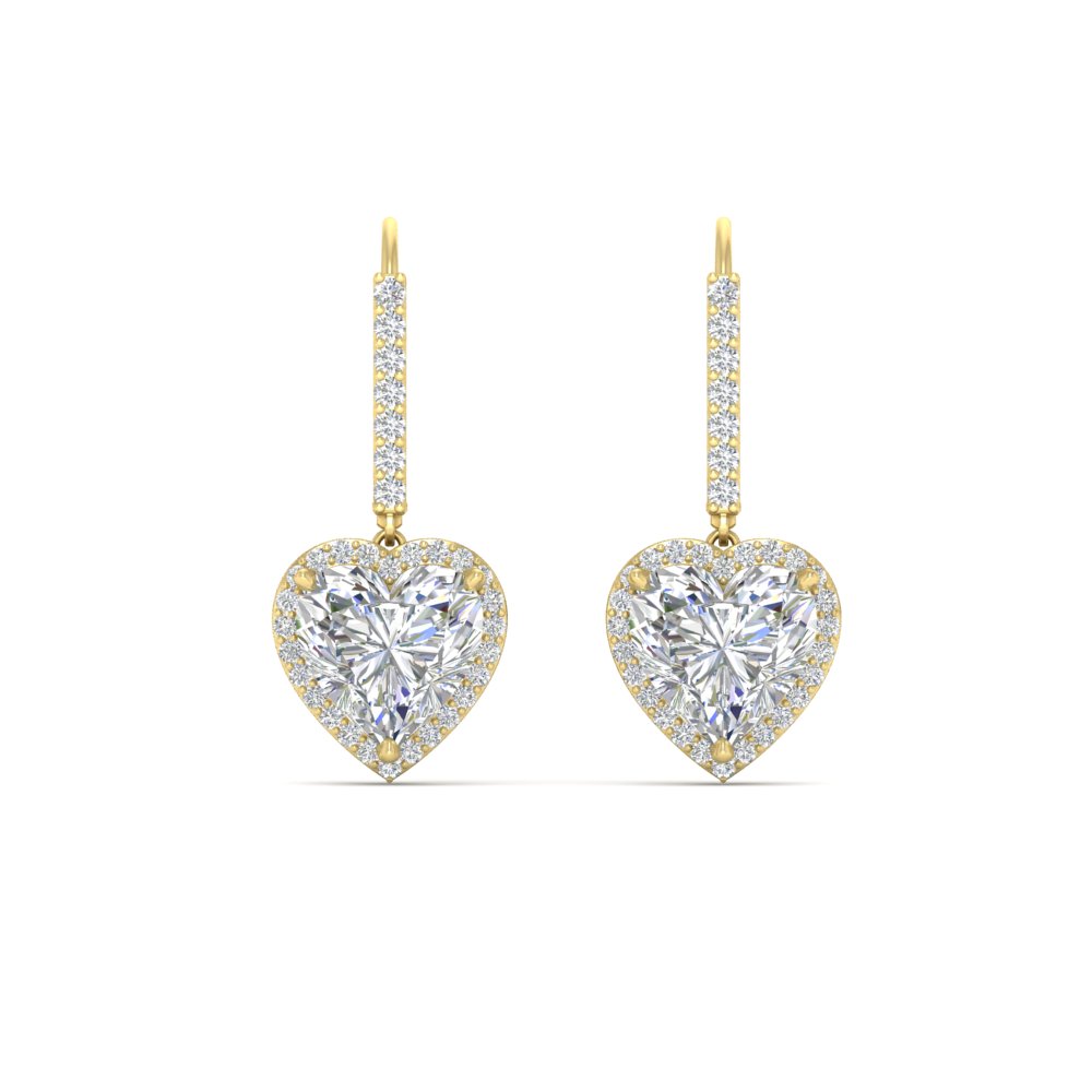 3 Carat Halo Heart Lever Back Earring with 14K Yellow Gold White Diamond