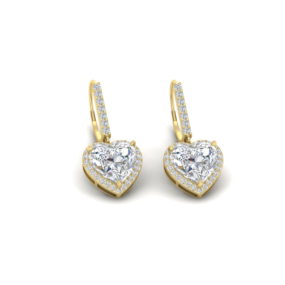 3 Carat Halo Heart Lever Back Earring with 14K Yellow Gold White Diamond