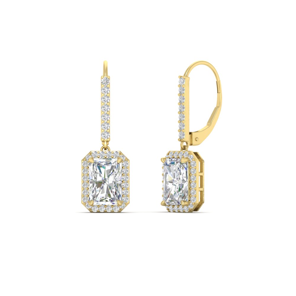 Halo Radiant Leverback Sparkle with 14K Yellow Gold White Diamond