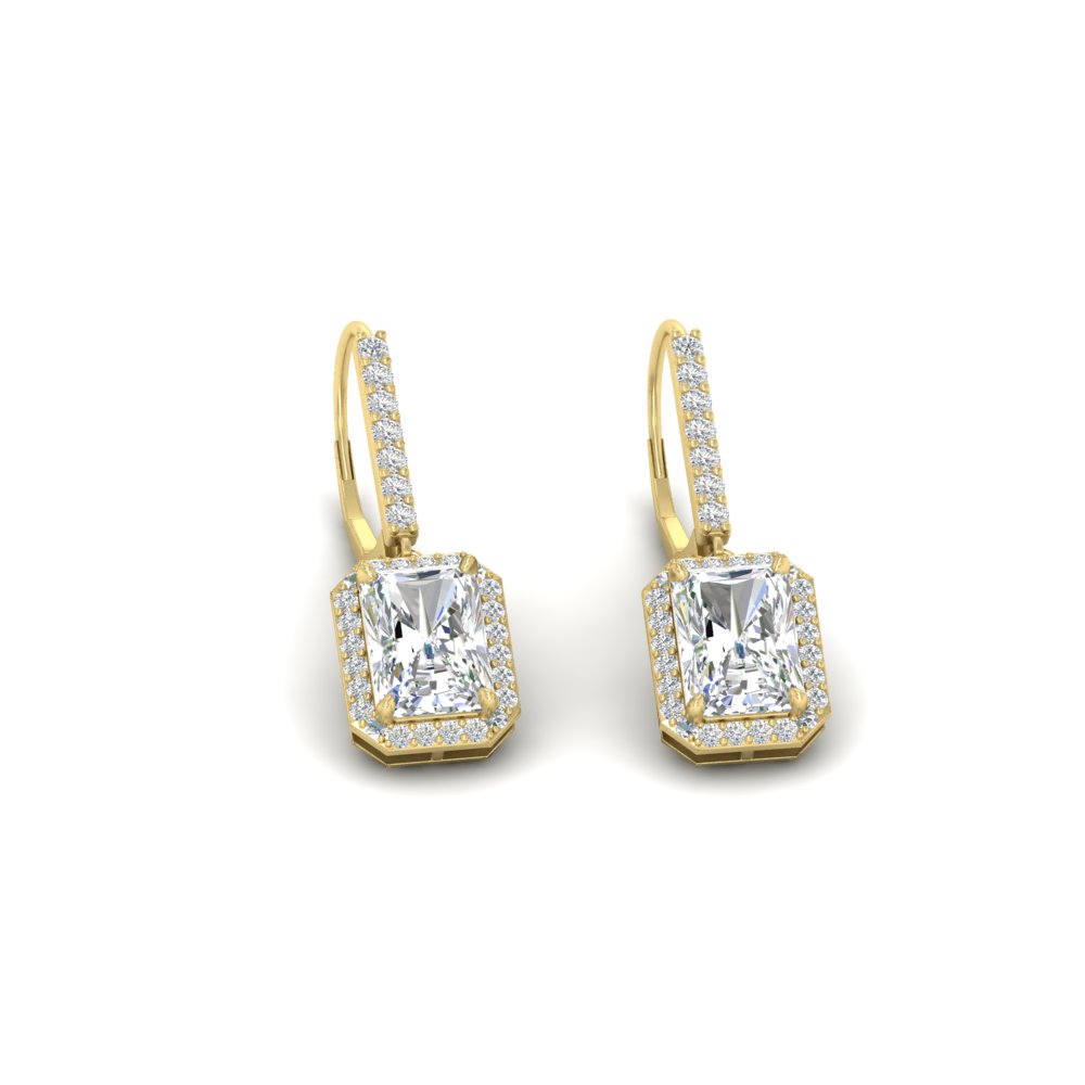 Halo Radiant Leverback Sparkle with 14K Yellow Gold White Diamond