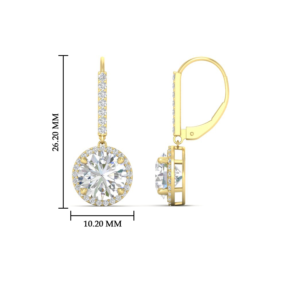 Brilliant Round Halo Drop Leverback Earrings with 14K Yellow Gold White Diamond