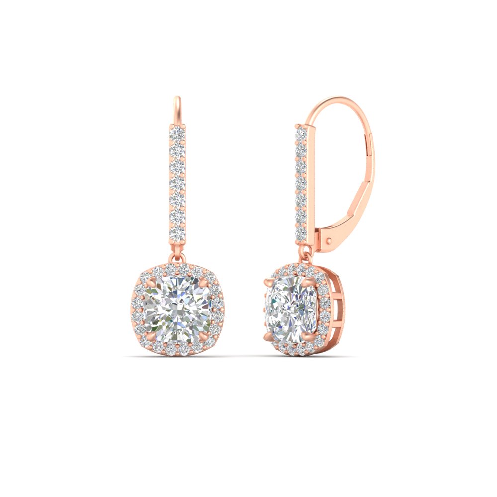 Square Halo 2 CT Lever Back Earring with 14K Rose Gold White Diamond