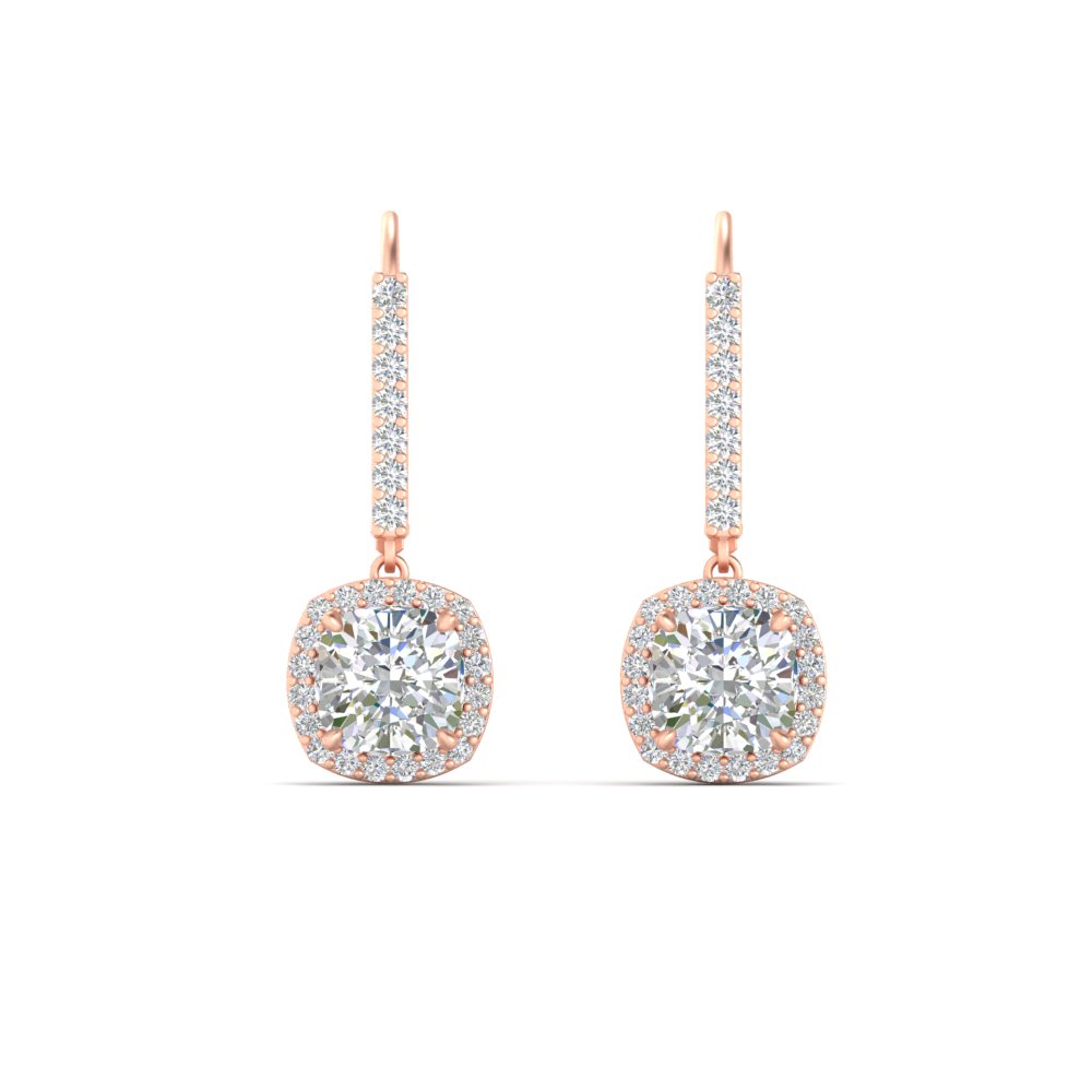 Square Halo 2 CT Lever Back Earring with 14K Rose Gold White Diamond