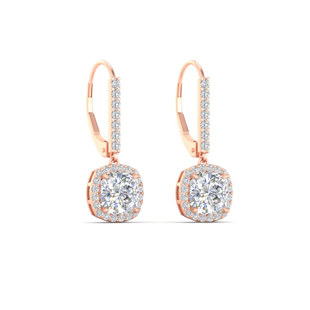 Square Halo 2 CT Lever Back Earring with 14K Rose Gold White Diamond