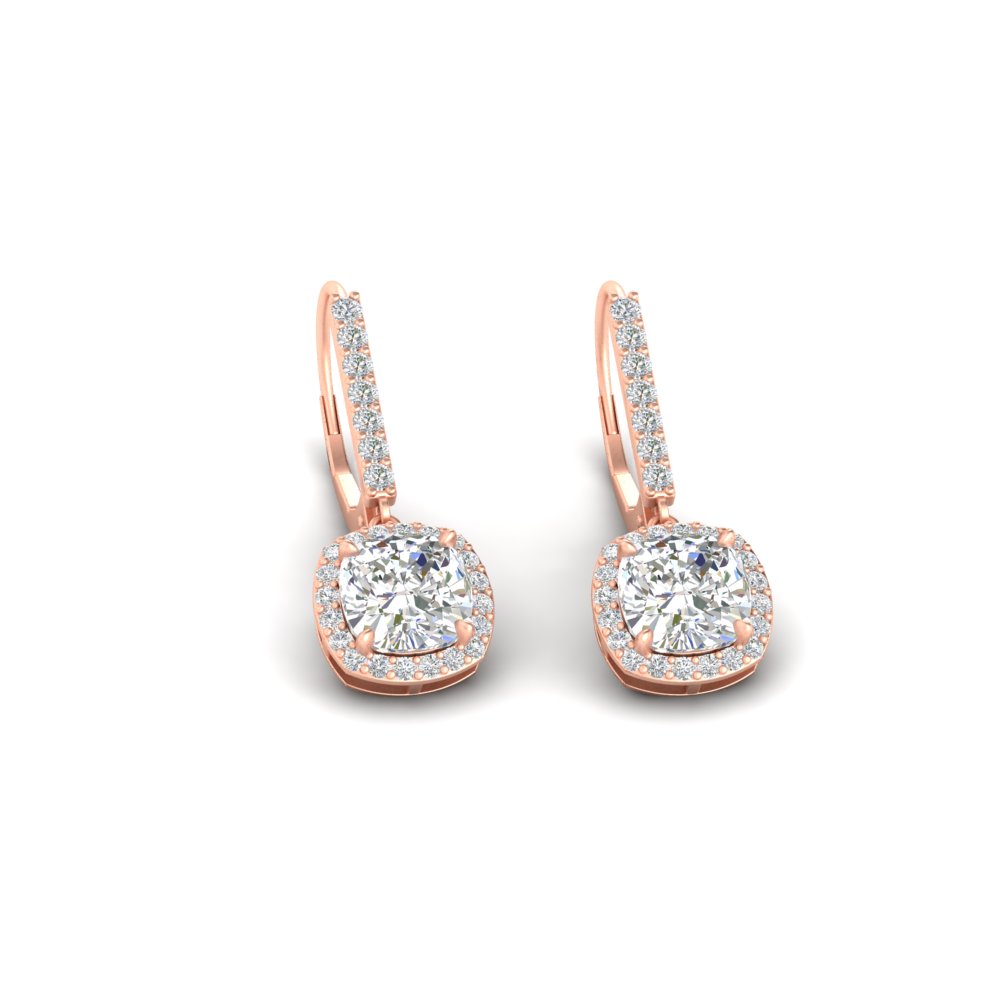 Square Halo 2 CT Lever Back Earring with 14K Rose Gold White Diamond
