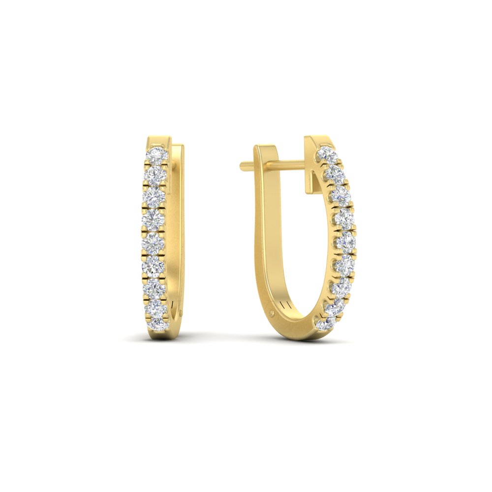 Huggie Hoop Earrings For Everyday with 14K Yellow Gold White Diamond