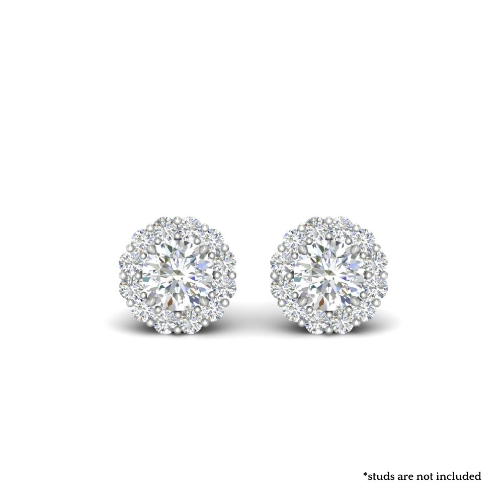 Earring Jacket For 2 Carat Round Stud Earrings with 14K White Gold White Diamond