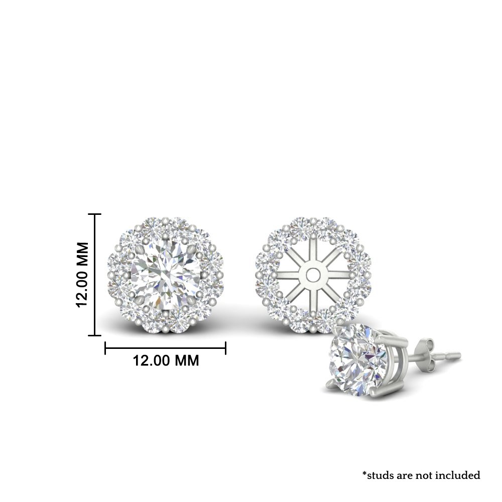 Earring Jacket For 2 Carat Round Stud Earrings with 14K White Gold White Diamond