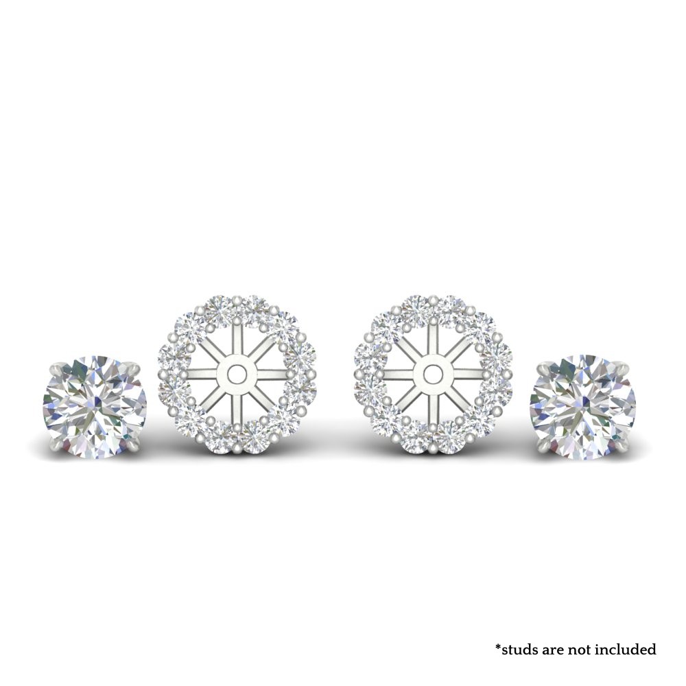 Earring Jacket For 2 Carat Round Stud Earrings with 14K White Gold White Diamond
