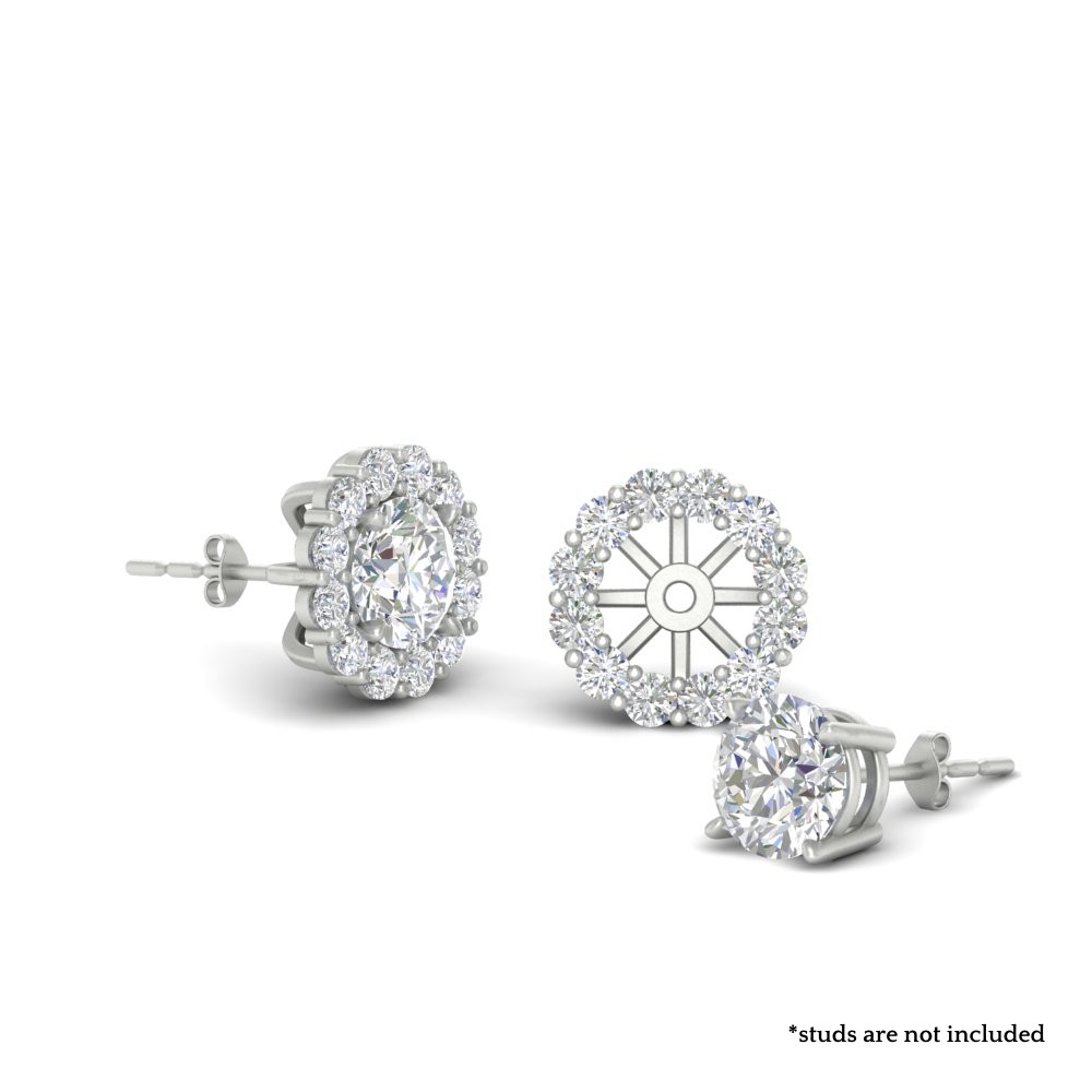 Earring Jacket For 2 Carat Round Stud Earrings with 14K White Gold White Diamond