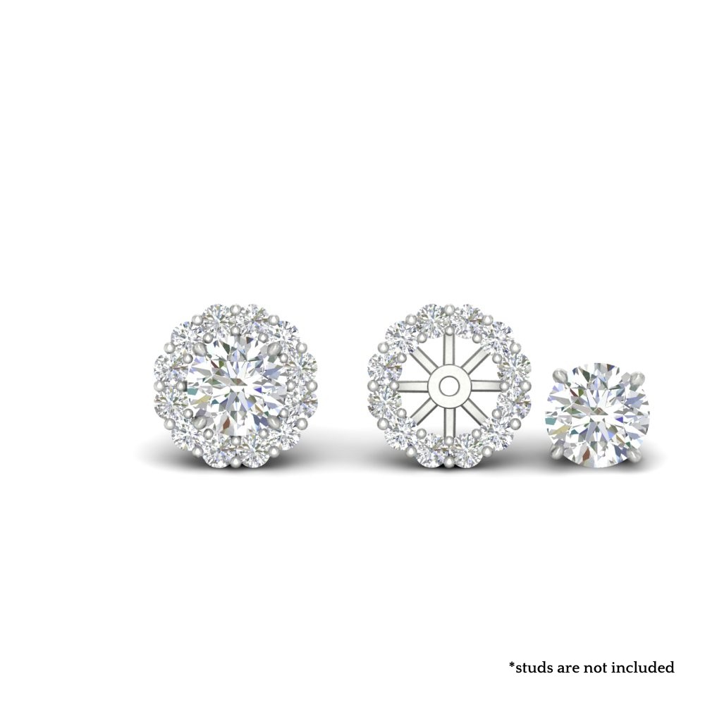 Earring Jacket For 2 Carat Round Stud Earrings with 14K White Gold White Diamond