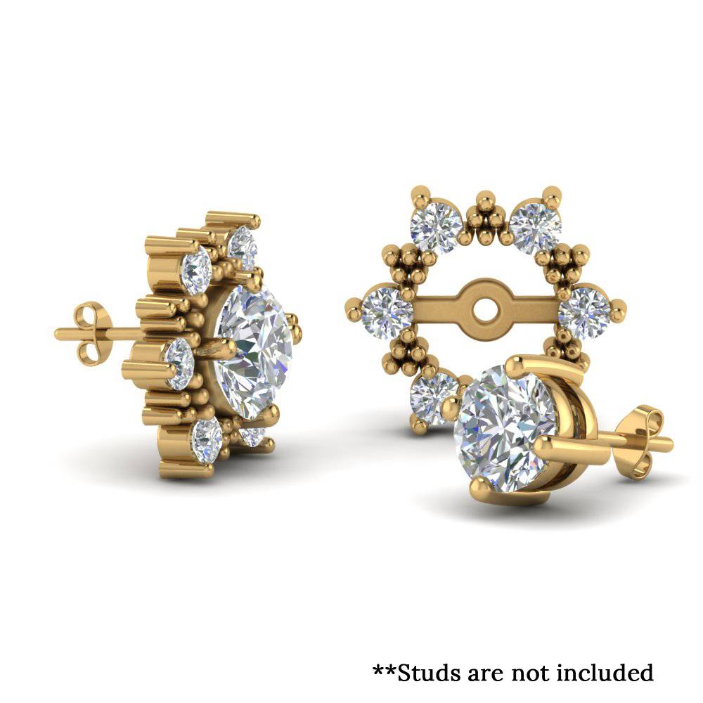 Vintage Halo Earring Jackets For Studs with 14K Yellow Gold White Diamond