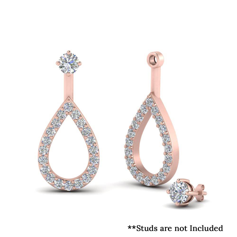 Open Pear Earring Jackets with 14K Rose Gold White Diamond