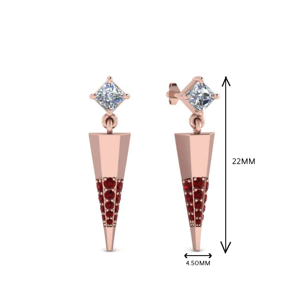 Mini Gemstone Dagger Earrings with 14K Rose Gold Red Ruby