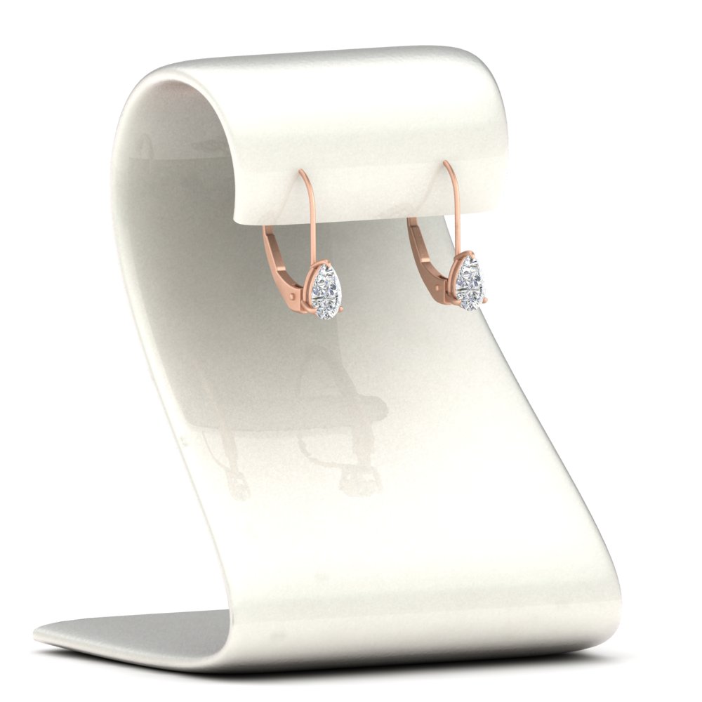 1 Carat Lever Back Pear Shape Diamond Earrings with 14K Rose Gold White Diamond