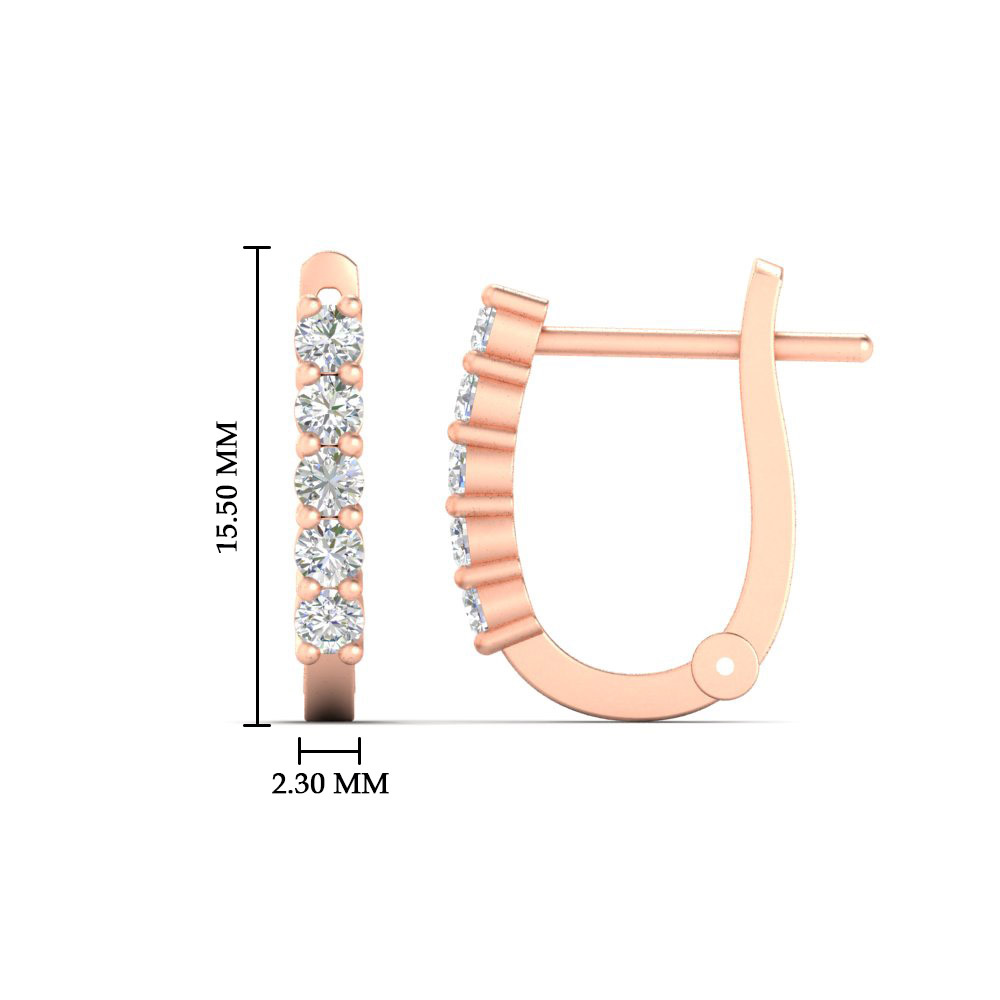 Half Carat Small Hoop Earrings with 14K Rose Gold White Diamond