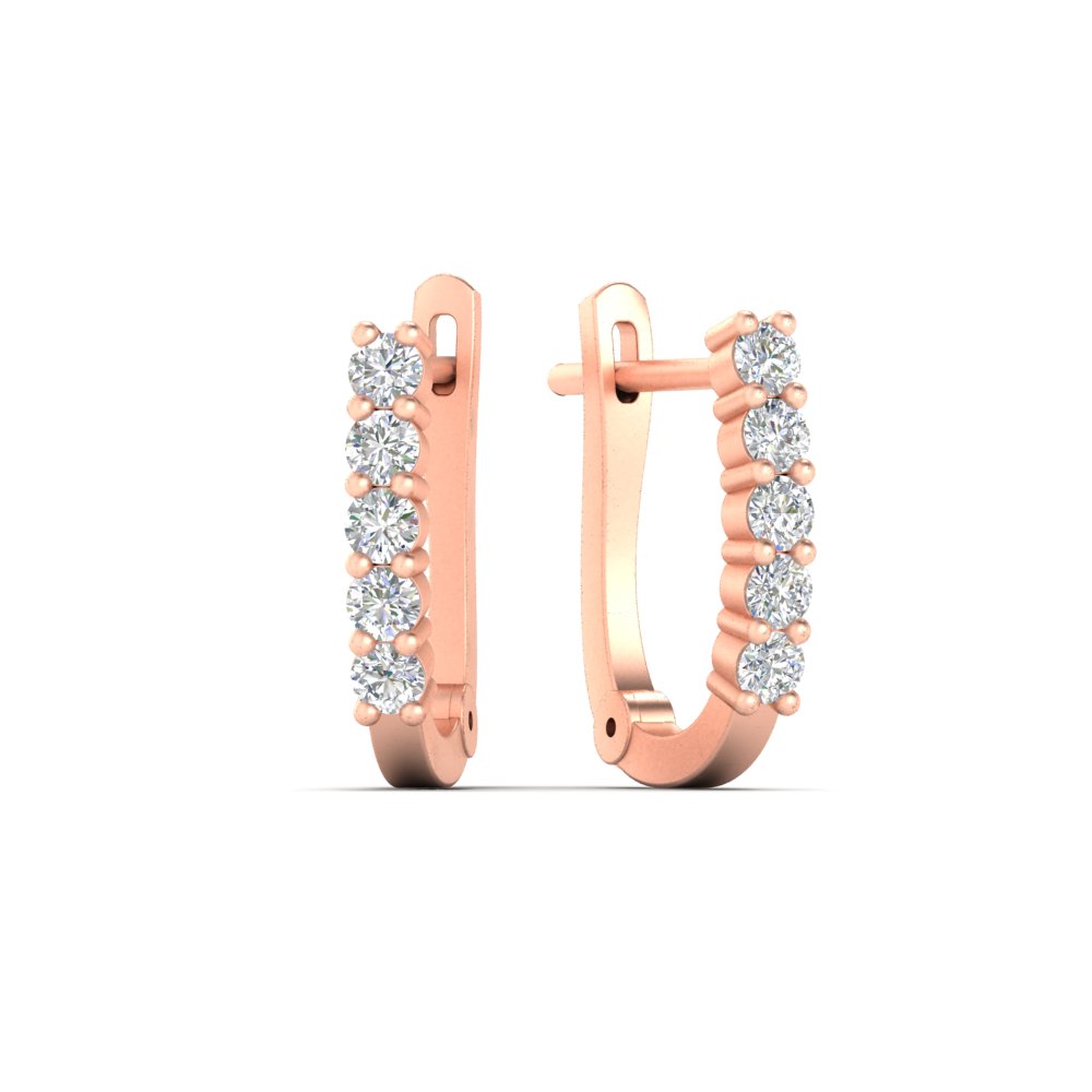 Half Carat Small Hoop Earrings with 14K Rose Gold White Diamond
