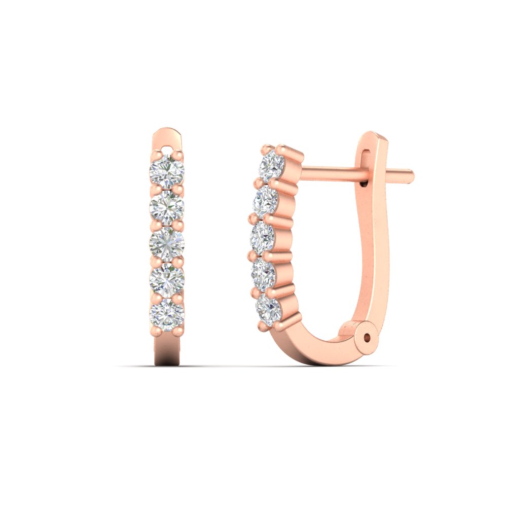 Half Carat Small Hoop Earrings with 14K Rose Gold White Diamond