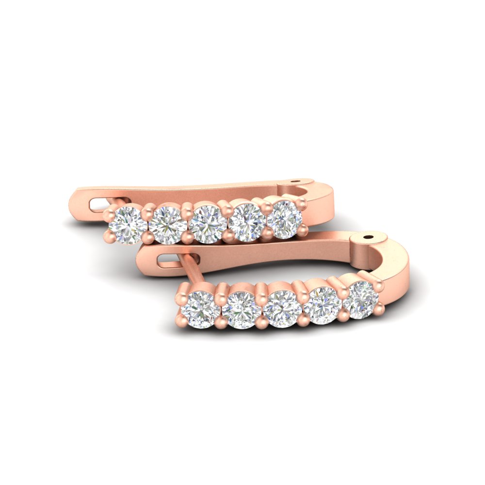 Half Carat Small Hoop Earrings with 14K Rose Gold White Diamond