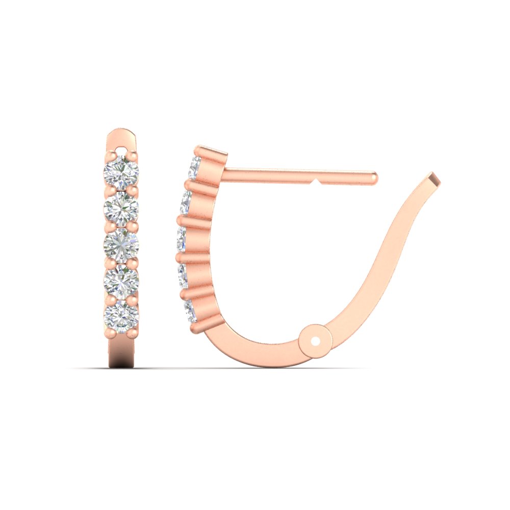 Half Carat Small Hoop Earrings with 14K Rose Gold White Diamond