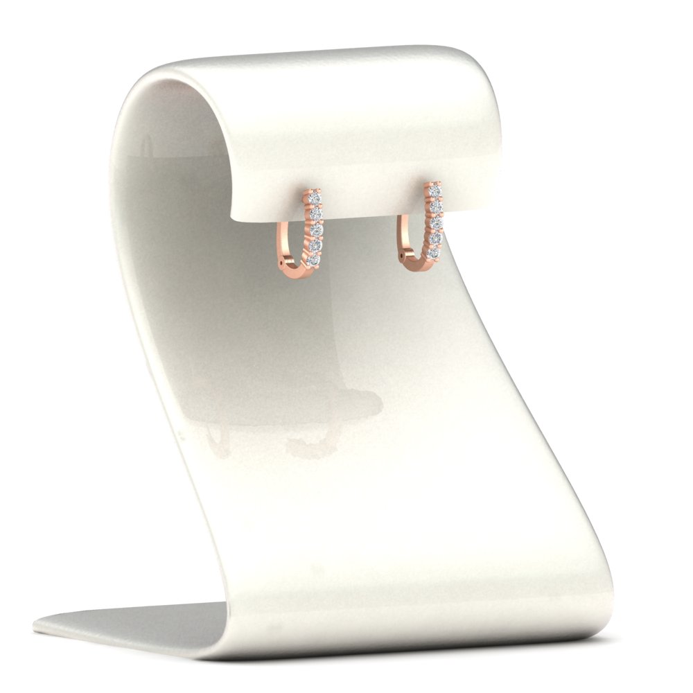 Half Carat Small Hoop Earrings with 14K Rose Gold White Diamond