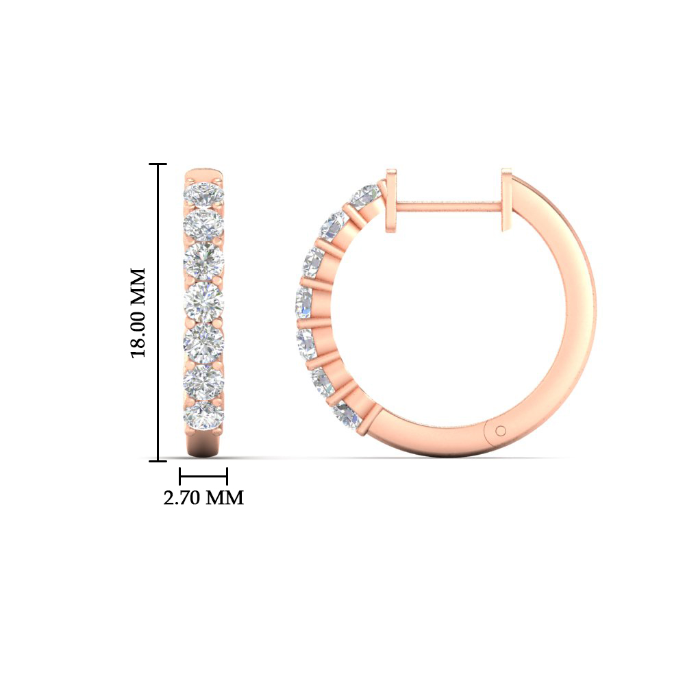 Half Carat Delicate Hoop Earrings with 14K Rose Gold White Diamond