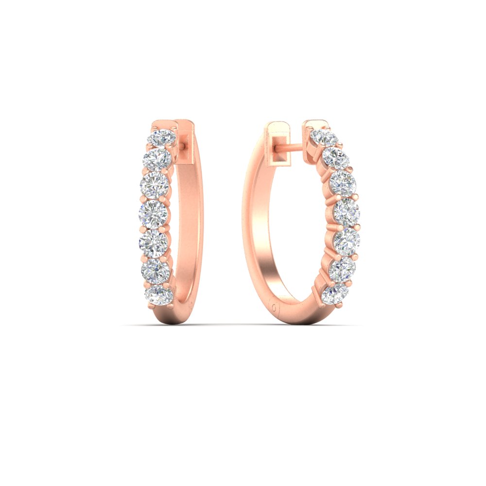 Half Carat Delicate Hoop Earrings with 14K Rose Gold White Diamond