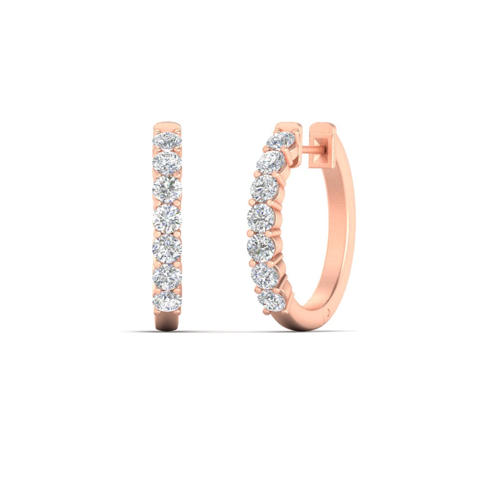 Half Carat Delicate Hoop Earrings with 14K Rose Gold White Diamond