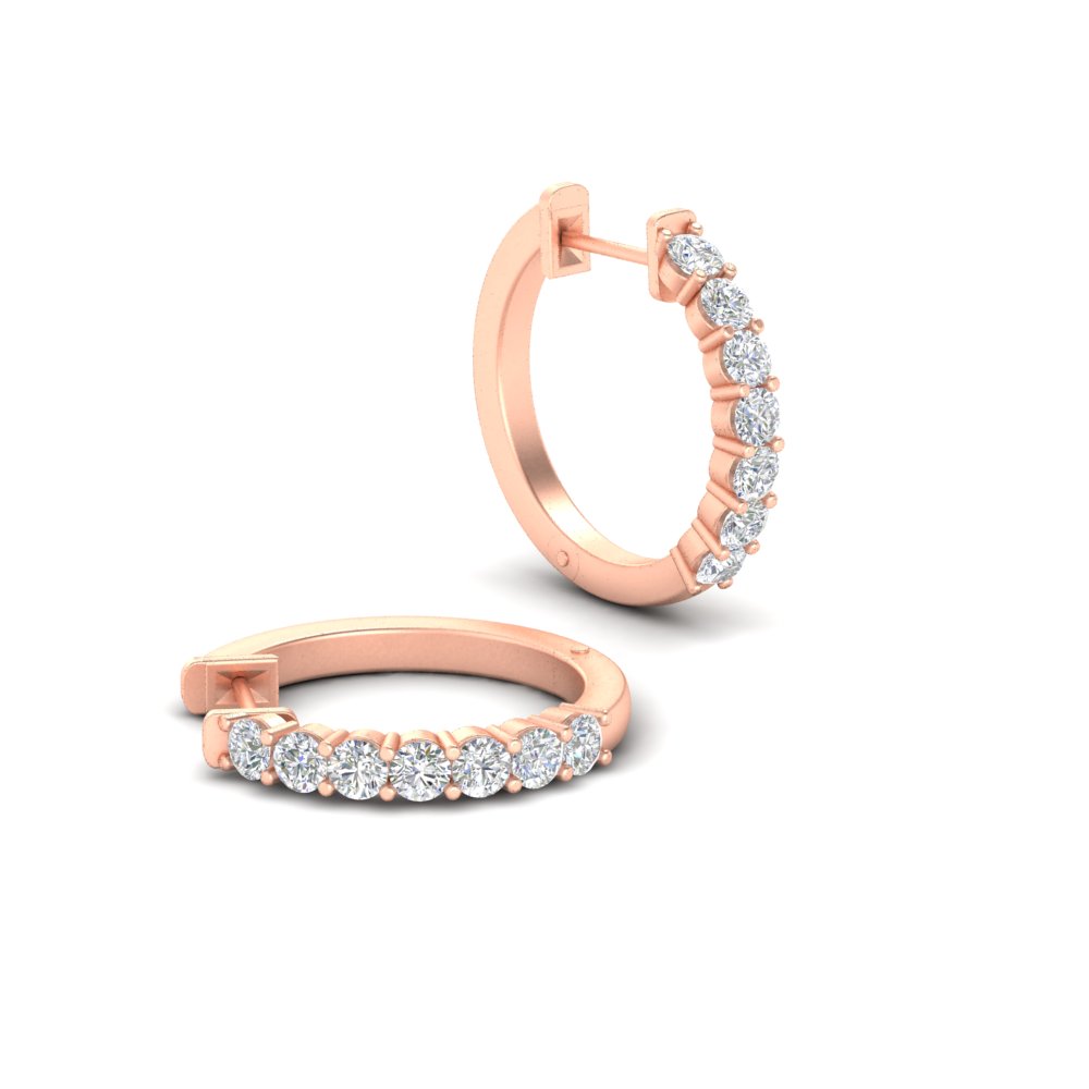 Half Carat Delicate Hoop Earrings with 14K Rose Gold White Diamond