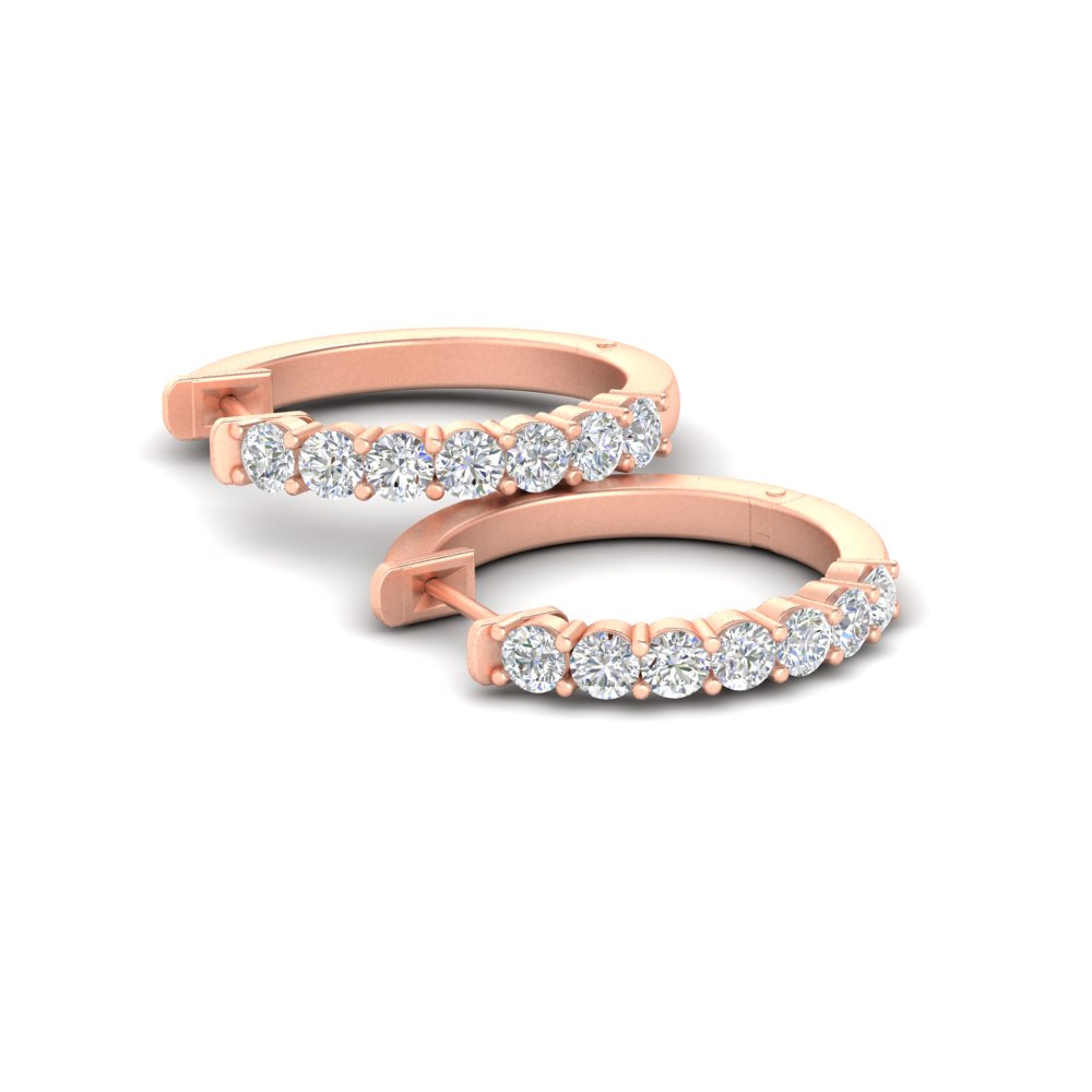 Half Carat Delicate Hoop Earrings with 14K Rose Gold White Diamond