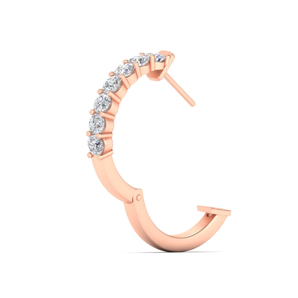 Half Carat Delicate Hoop Earrings with 14K Rose Gold White Diamond