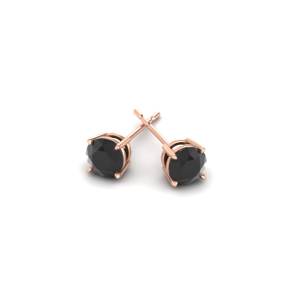 0.75 Carat Perfect Black Diamond Stud Earrings with 14K Rose Gold Black Diamond