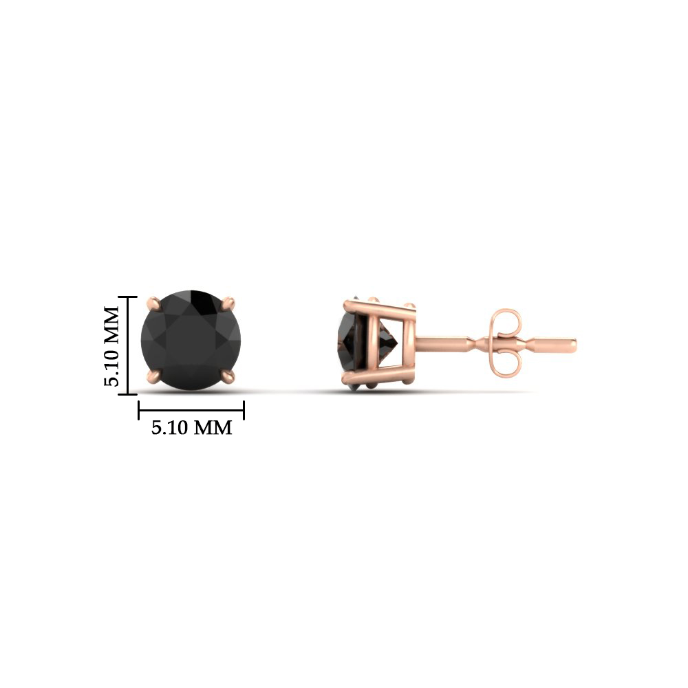 0.75 Carat Perfect Black Diamond Stud Earrings with 14K Rose Gold Black Diamond