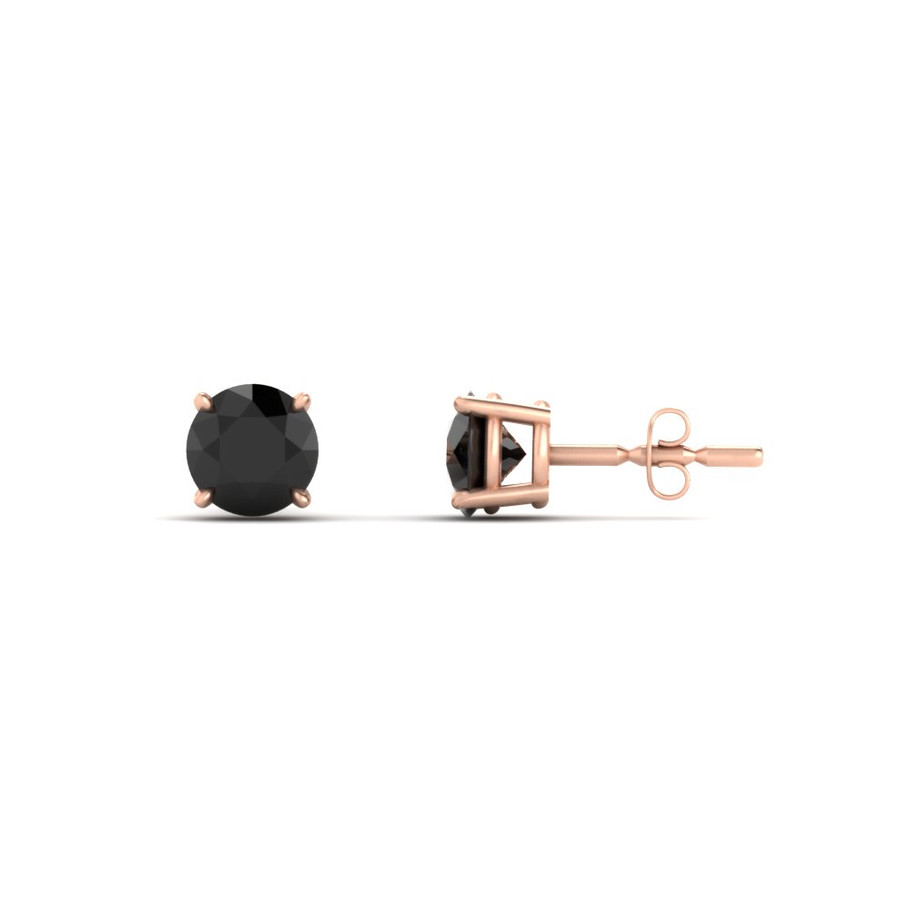 0.75 Carat Perfect Black Diamond Stud Earrings with 14K Rose Gold Black Diamond