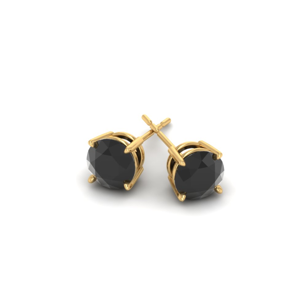 1 Carat Prong Set Black Diamond Stud Earrings with 14K Yellow Gold Black Diamond