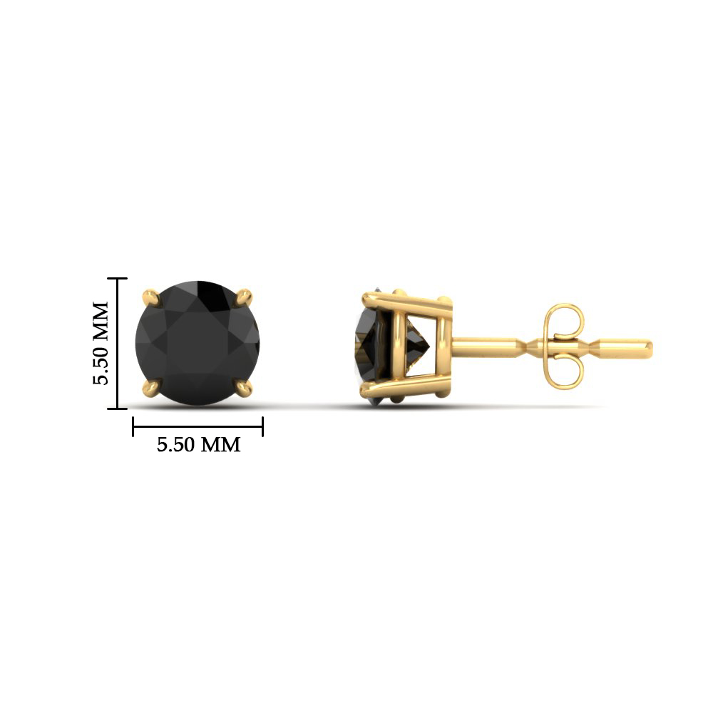 1 Carat Prong Set Black Diamond Stud Earrings with 14K Yellow Gold Black Diamond