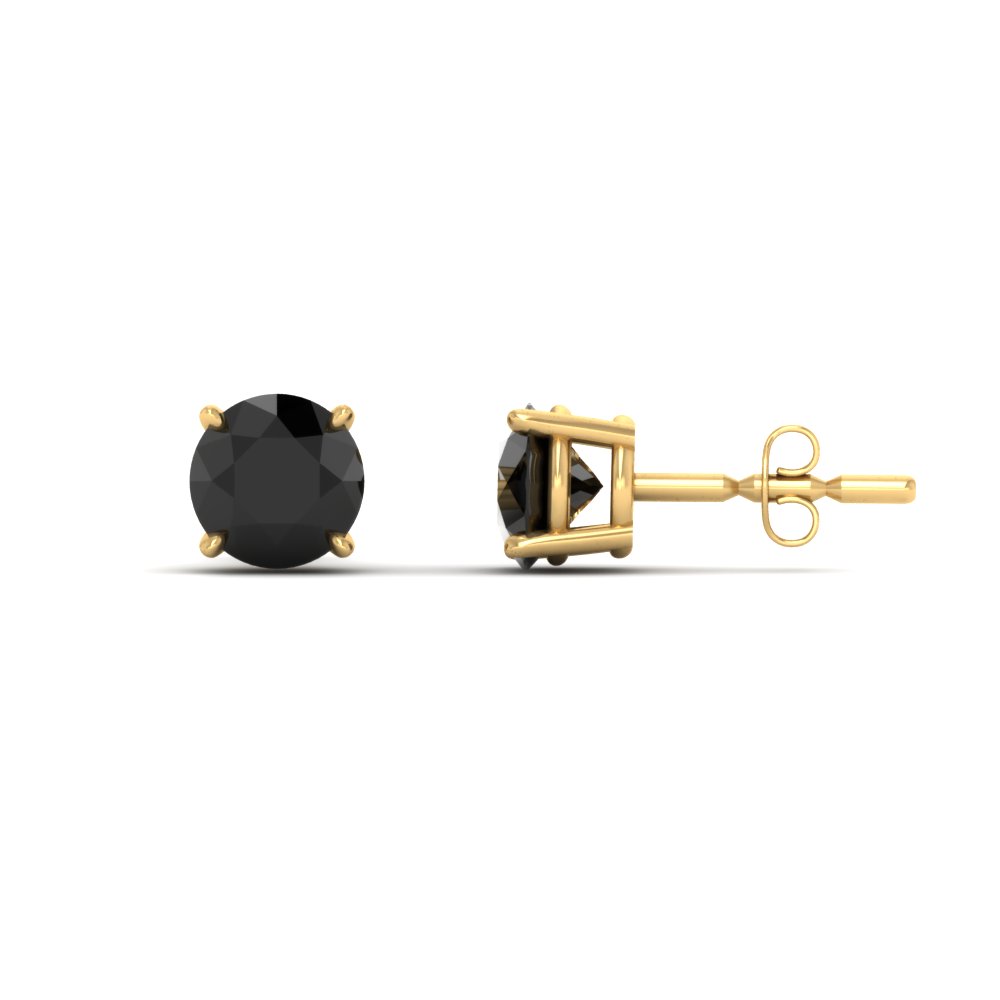 1 Carat Prong Set Black Diamond Stud Earrings with 14K Yellow Gold Black Diamond