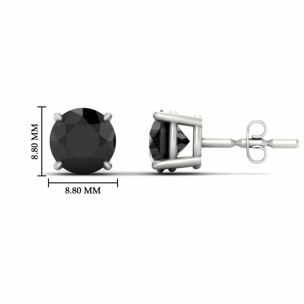 4 Carat Round Cut Black Diamond Basket Prong Stud Earring with 14K White Gold Black Diamond
