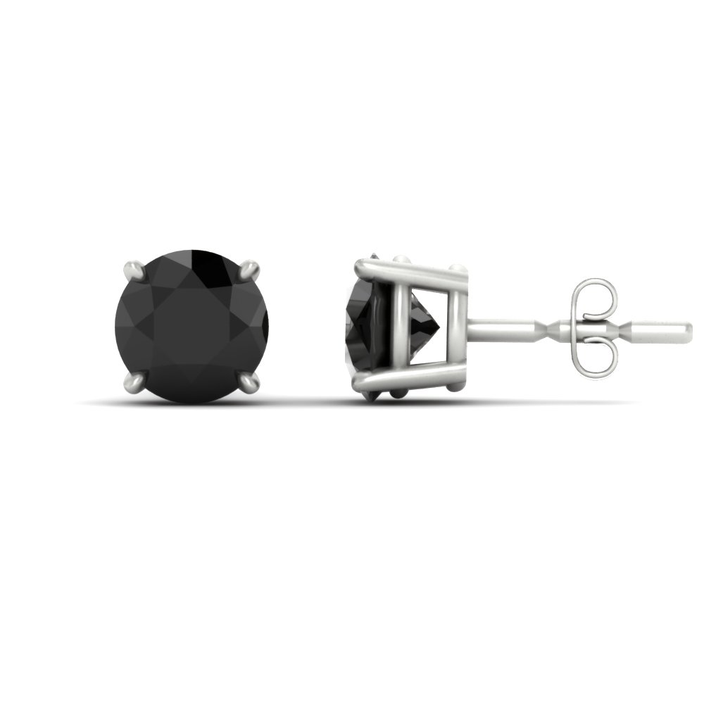 4 Carat Round Cut Black Diamond Basket Prong Stud Earring with 14K White Gold Black Diamond