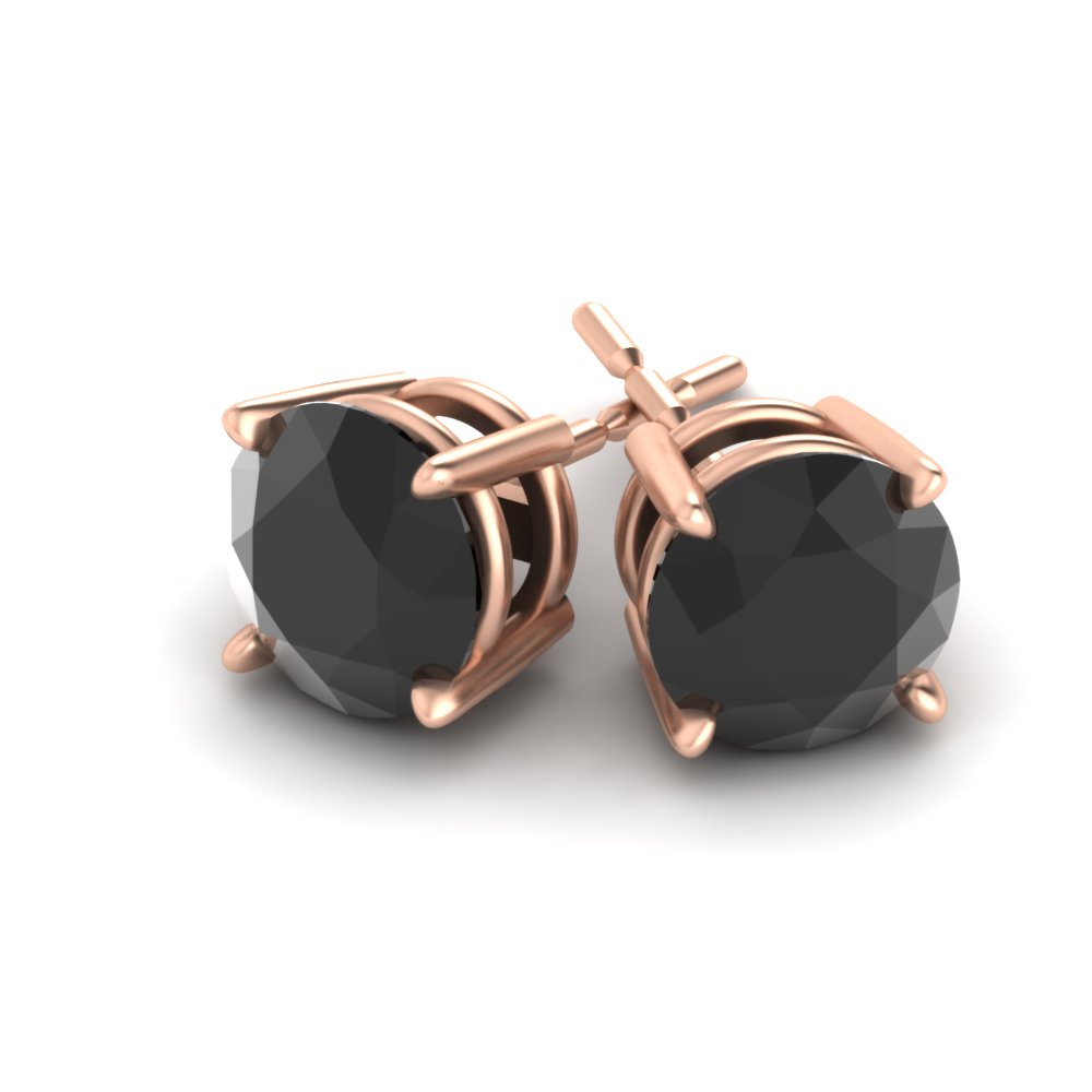  Basket 10 Carat Round Black Diamond Stud Earring with Black Diamond 14K Rose Gold