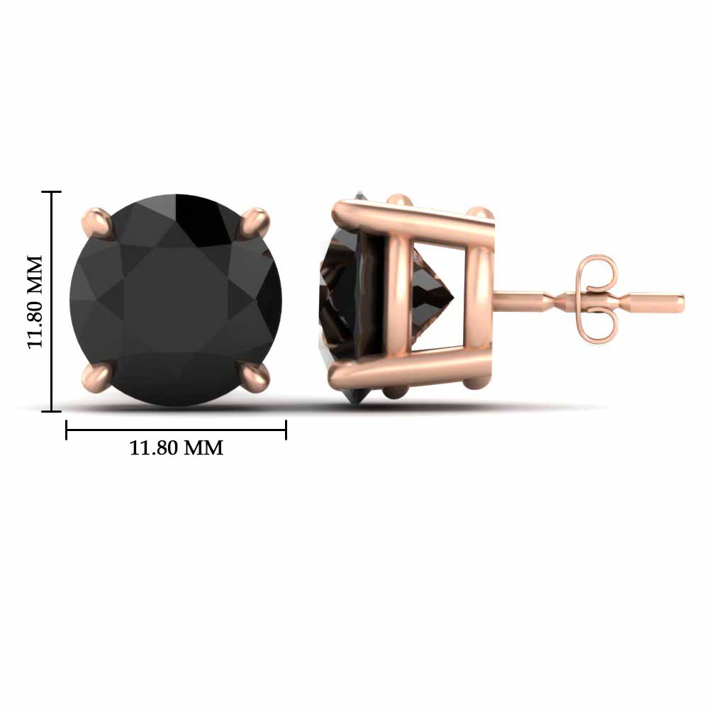  Basket 10 Carat Round Black Diamond Stud Earring with Black Diamond 14K Rose Gold