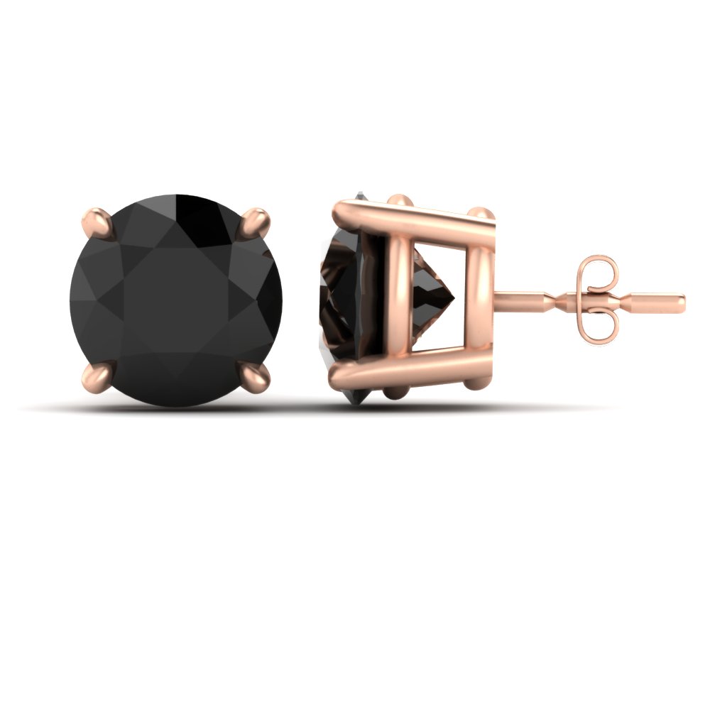  Basket 10 Carat Round Black Diamond Stud Earring with Black Diamond 14K Rose Gold