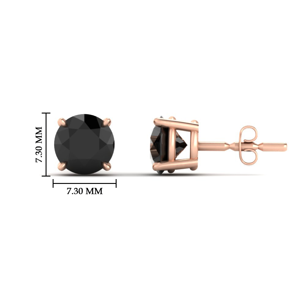 Prong Cut Black Diamond Stud Earrings 2 Carat with 14K Rose Gold Black Diamond