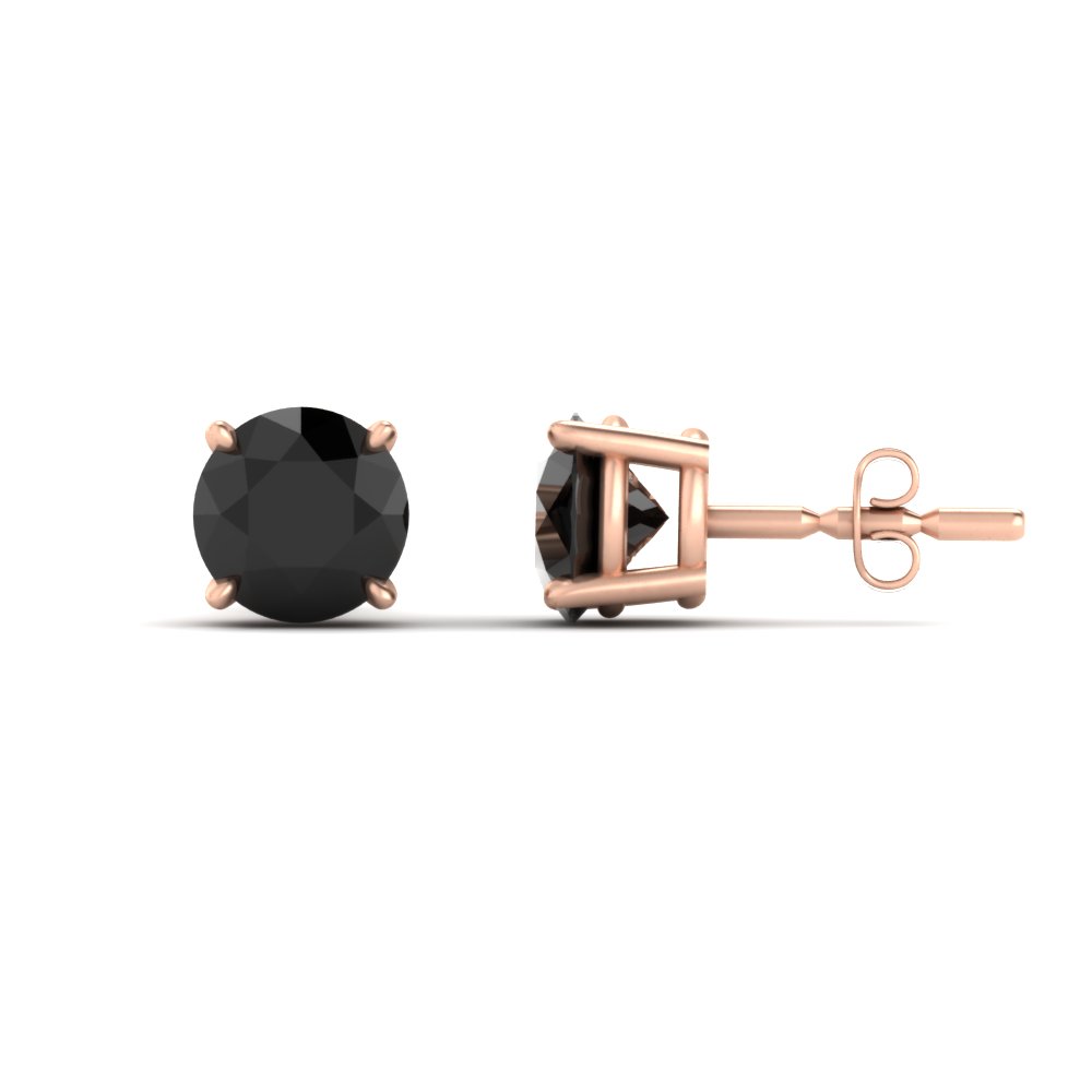 Prong Cut Black Diamond Stud Earrings 2 Carat with 14K Rose Gold Black Diamond