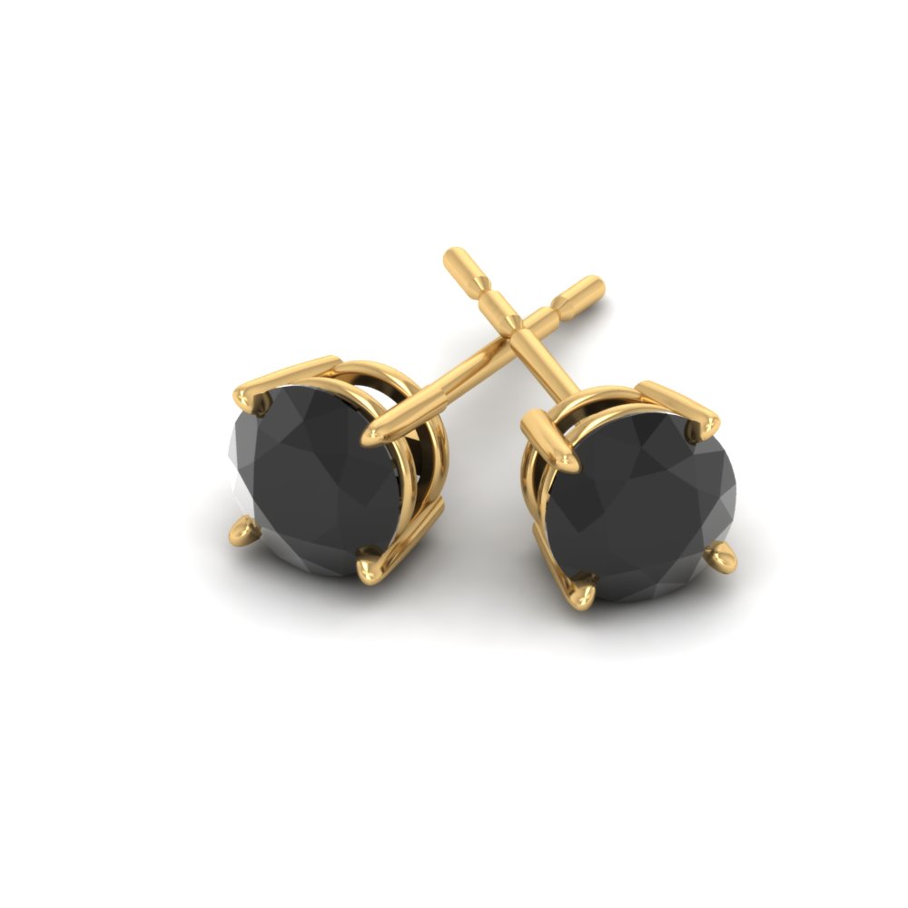  Round 5 Carat Black Diamond Stud Basket Earring with undefined undefined 14K Yellow Gold