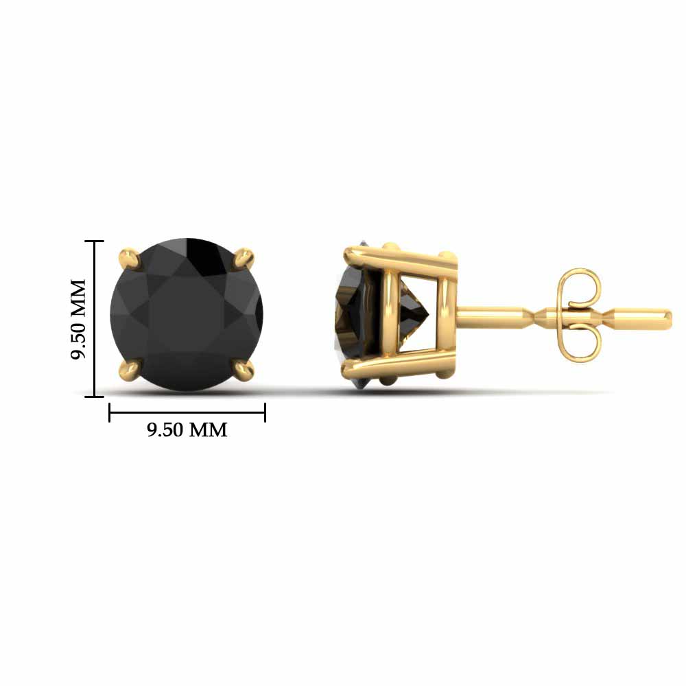  Round 5 Carat Black Diamond Stud Basket Earring with undefined undefined 14K Yellow Gold