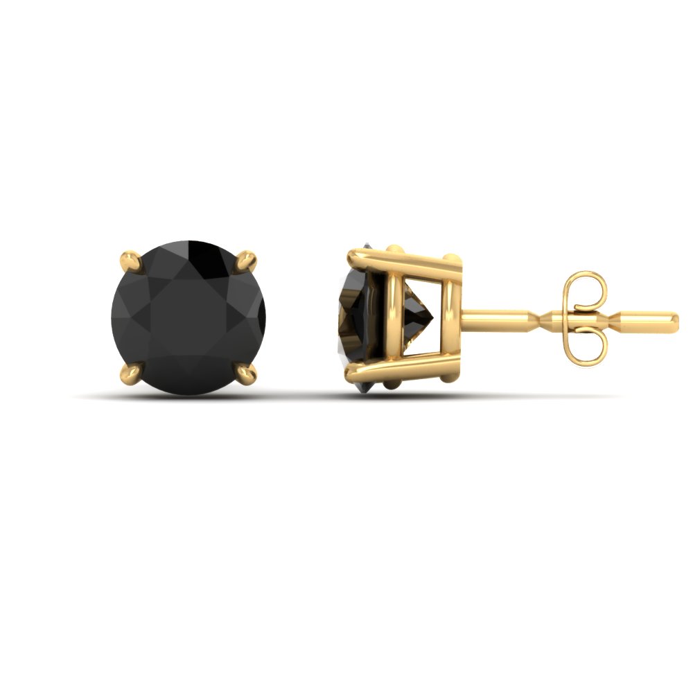  Round 5 Carat Black Diamond Stud Basket Earring with undefined undefined 14K Yellow Gold