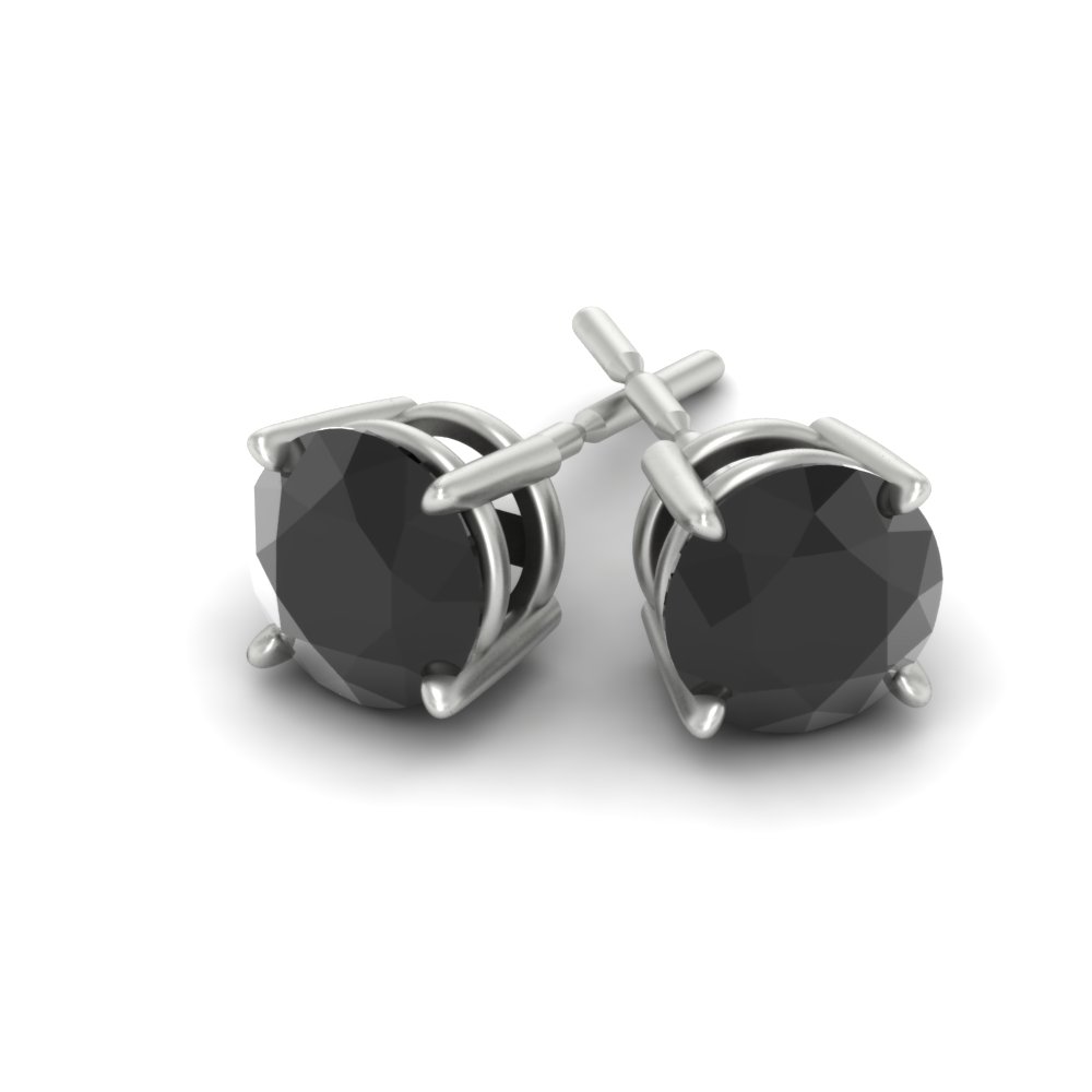 Round Cut 8 Carat Black Diamond Stud Earring with 14K White Gold Black Diamond