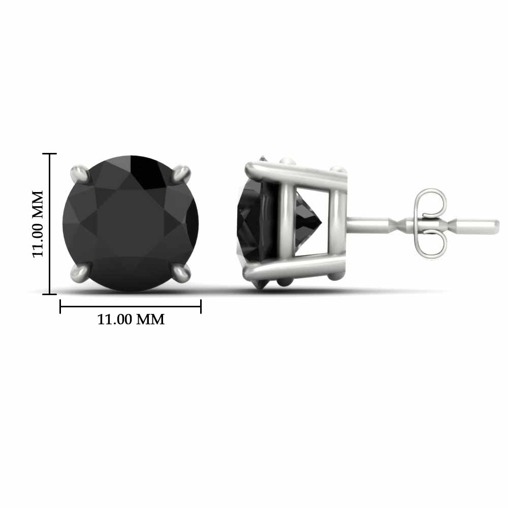 Round Cut 8 Carat Black Diamond Stud Earring with 14K White Gold Black Diamond