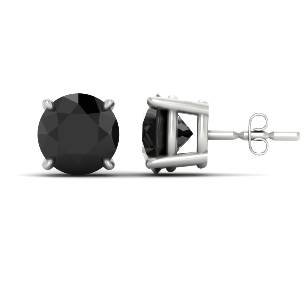 Round Cut 8 Carat Black Diamond Stud Earring with 14K White Gold Black Diamond